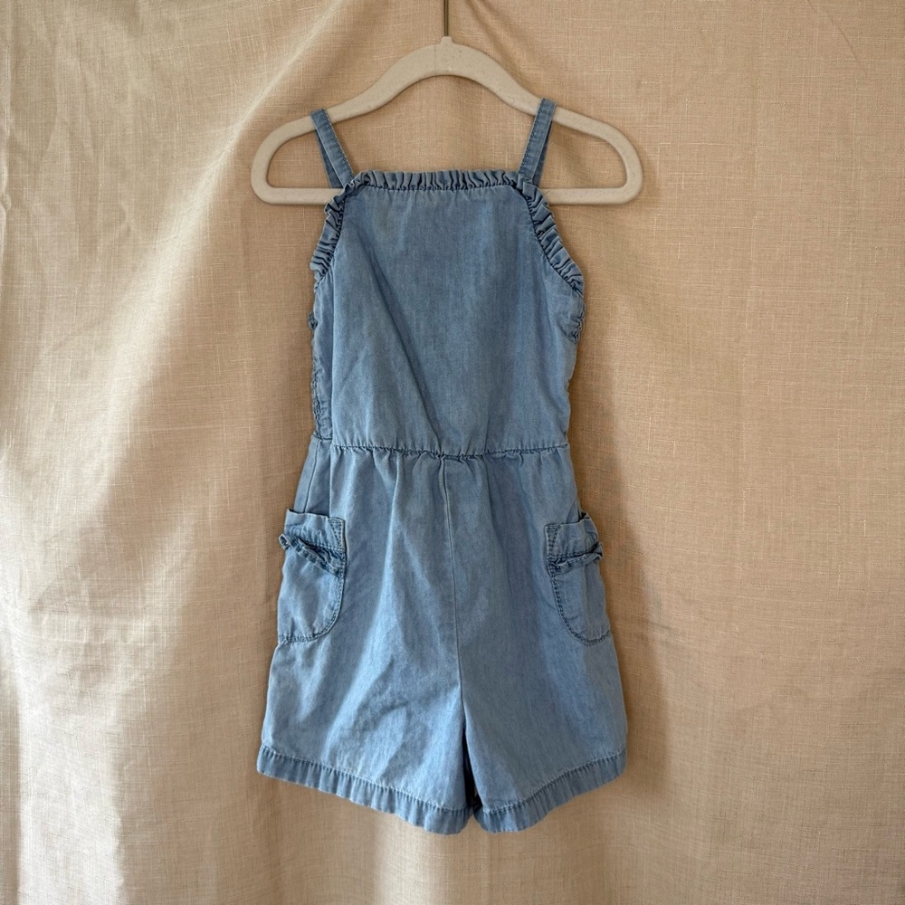 Cat & Jack Girls Denim Romper Size 4T | Ruffle Detail | One-Piece Outfit